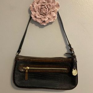 Brahmin Crocodile Embossed Leather Handbag Black & Brown